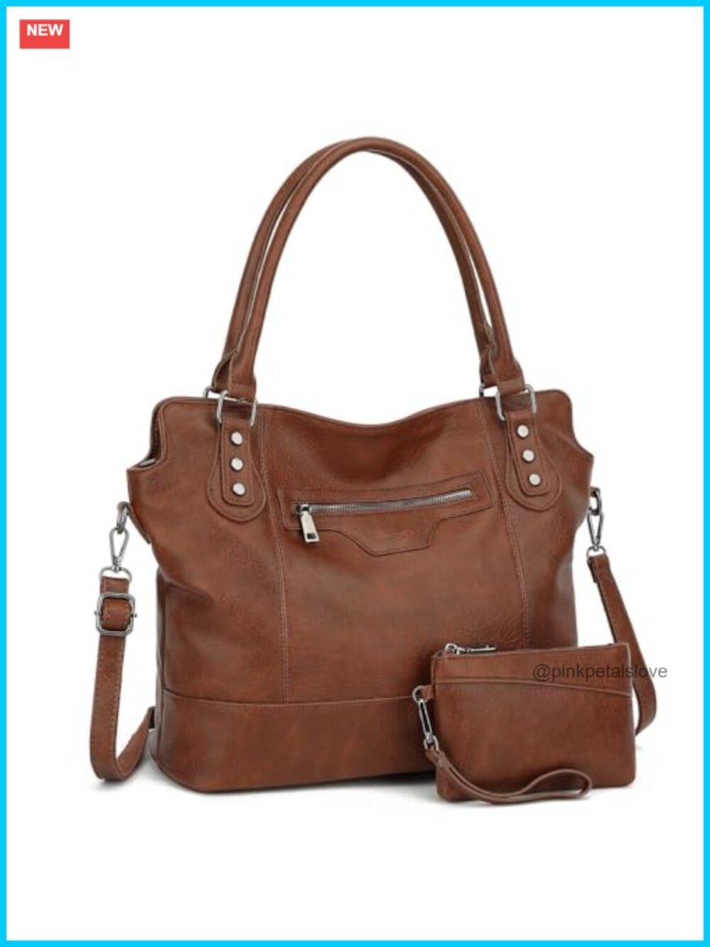 Large Vegan Leather Hobo Tote Bag with Laptop Compartment and Detachable Strap